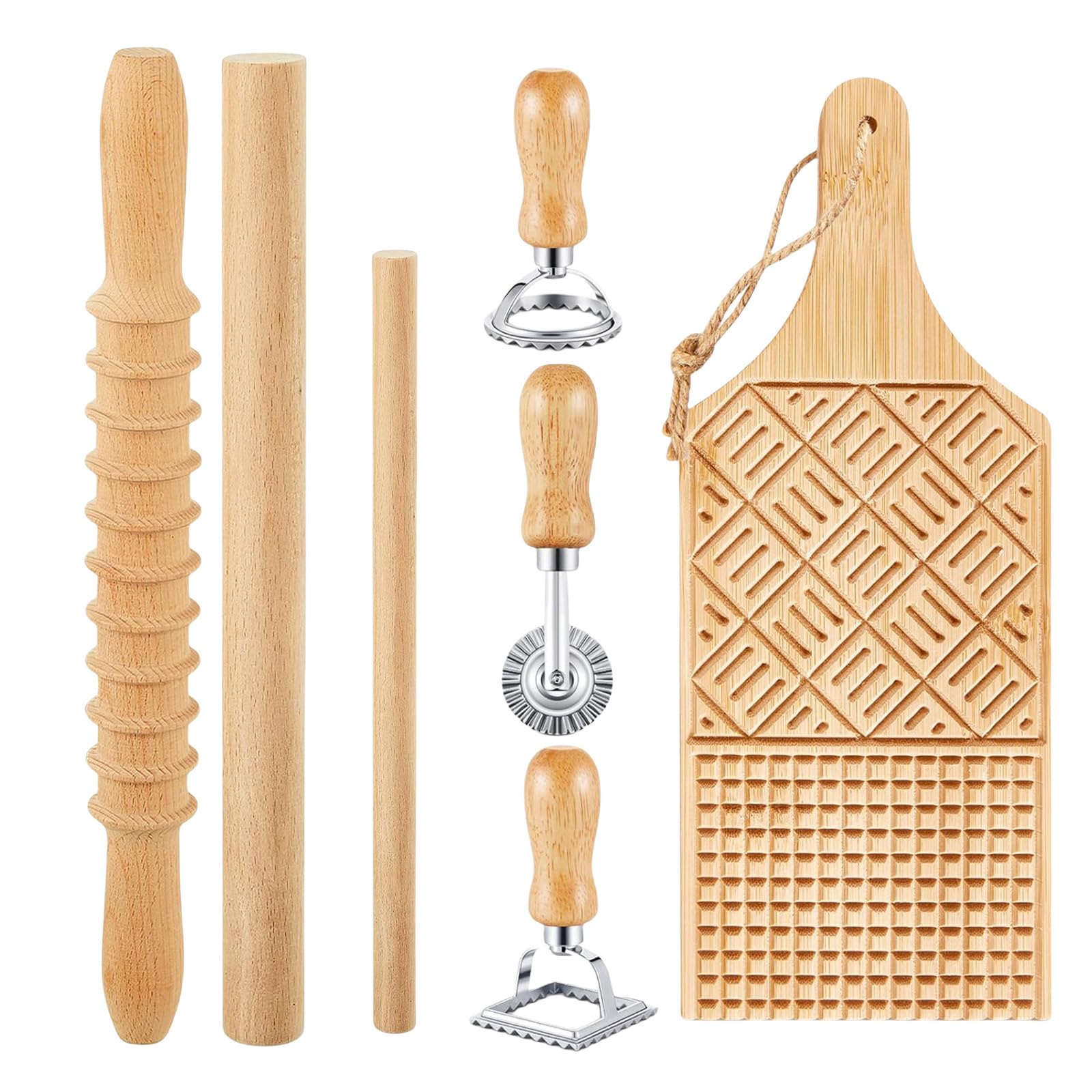 Tsophreniq Gnocchi and Ravioli Making Set Includes Wood Board Rolling Pin Pastas Set Suitable for Home and Kitchen Use Ravioli Stamp