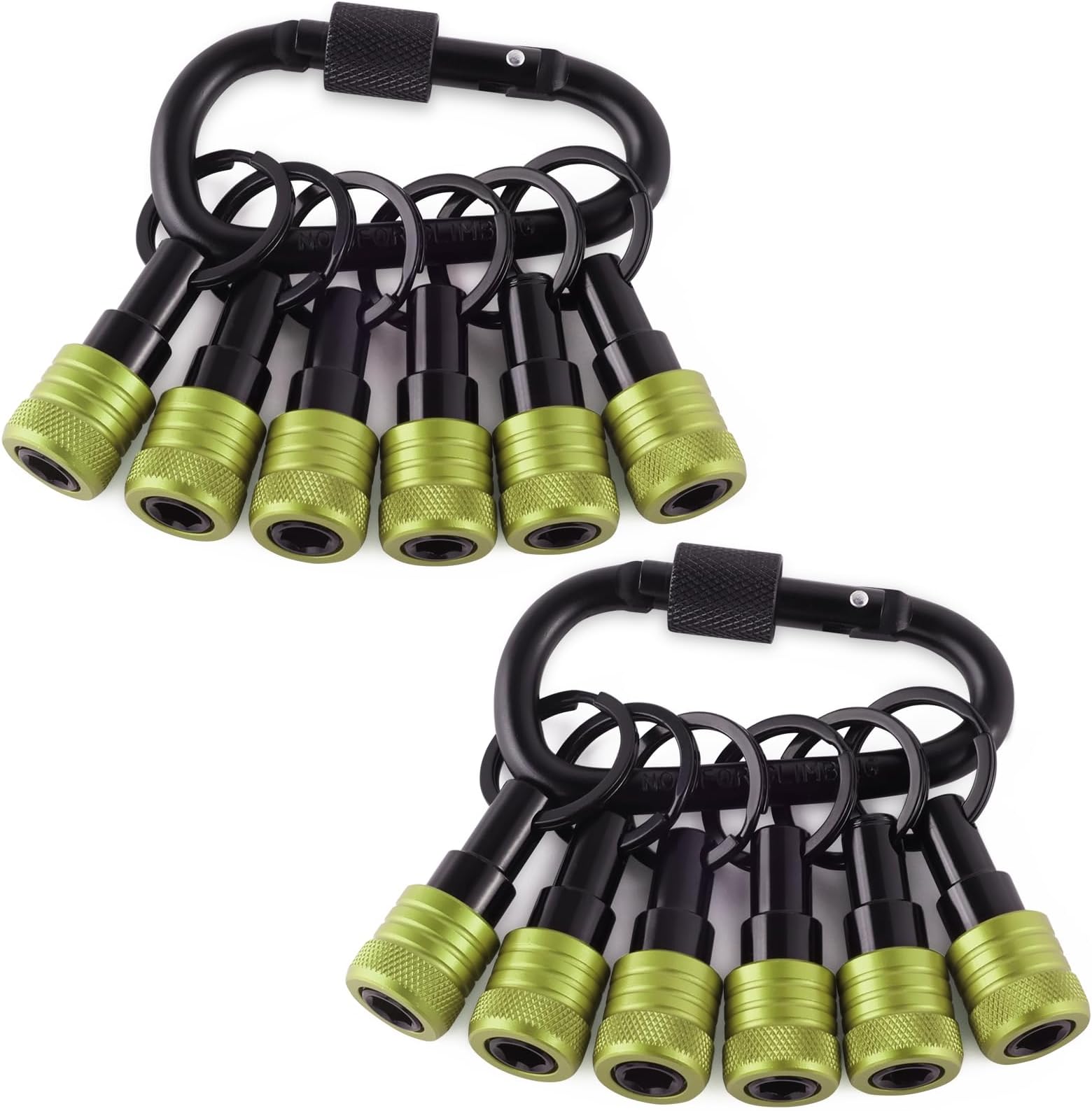 Bit Holder Key Chain 12 Pcs Set, 1/4 inch Socket Hex Shank Bit Holders Keychain for Impact Drills Nut Driver, Quick Release Screwdriver Extension Tool with Carabiner, Tools Gifts for Men (Green)