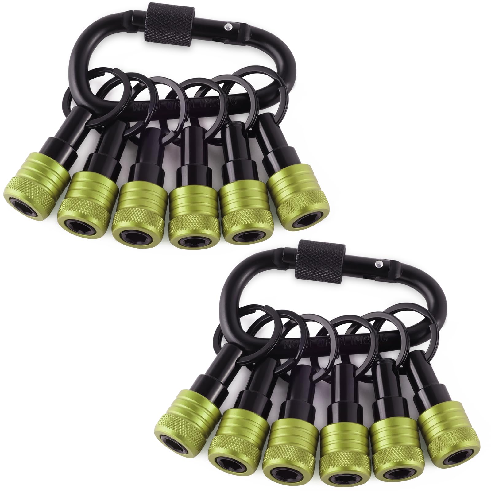 Bit Holder Key Chain 12 Pcs Set, 1/4 inch Socket Hex Shank Bit Holders Keychain for Impact Drills Nut Driver, Quick Release Screwdriver Extension Tool with Carabiner, Tools Gifts for Men (Green)