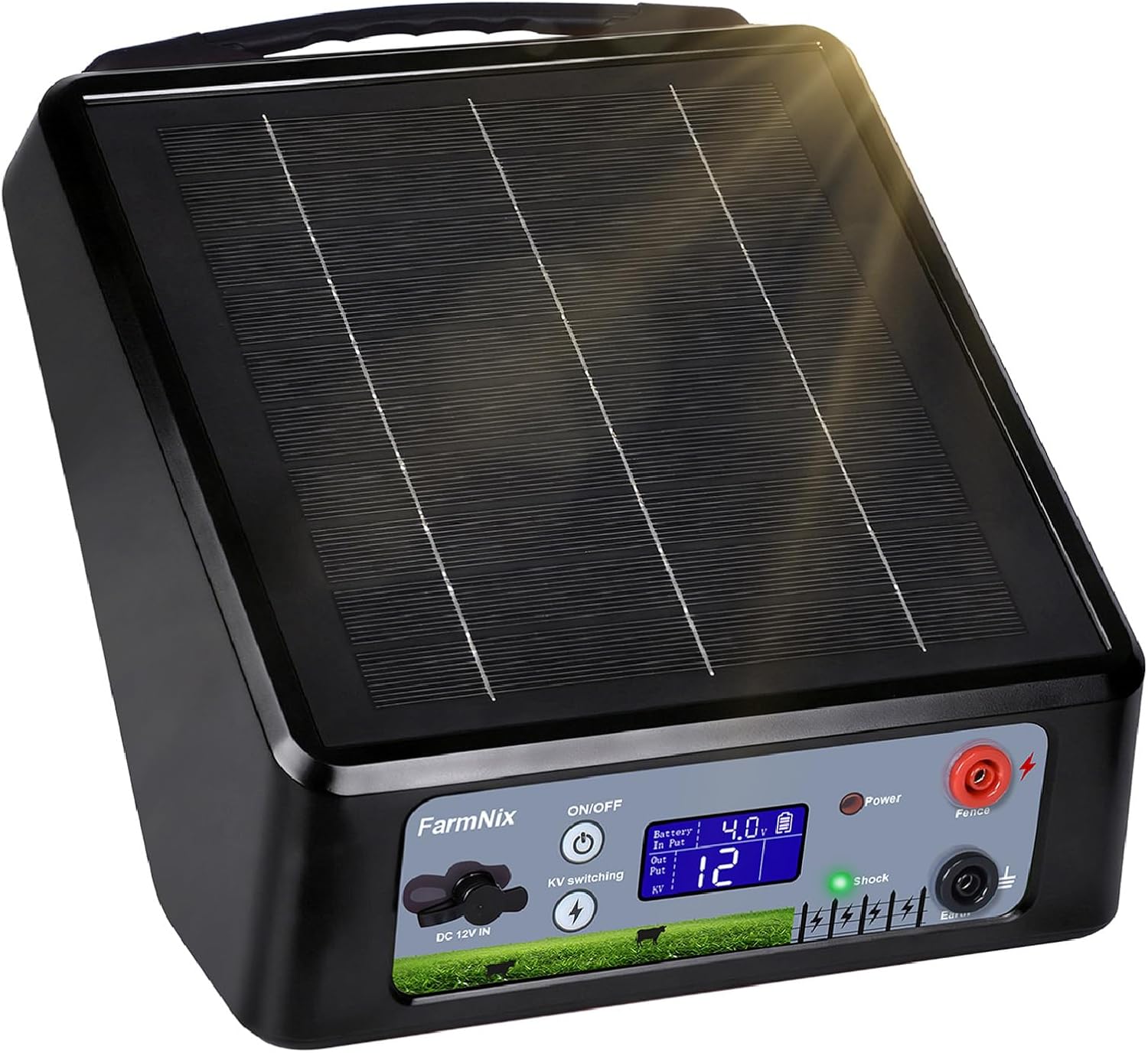20 Miles Solar Electric Fence, 2 Joules Pulse Energy,6-12KV Adjustable Output Solar Electric Fence Charger, 24H Solar Powered Electric Fence Kit for Poultry,Ranches and Gardens