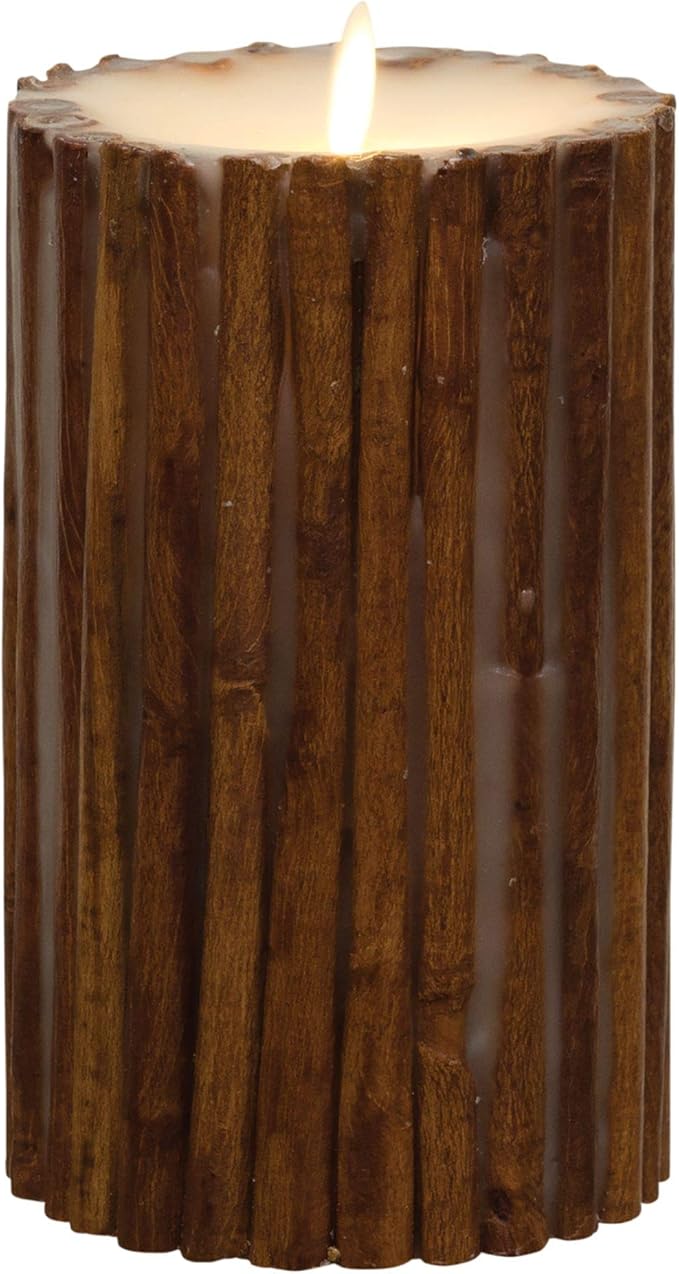 Luminara Cinnamon Stick Flameless Candle Pillar EMBEDDED with REAL CINNAMON STICKS