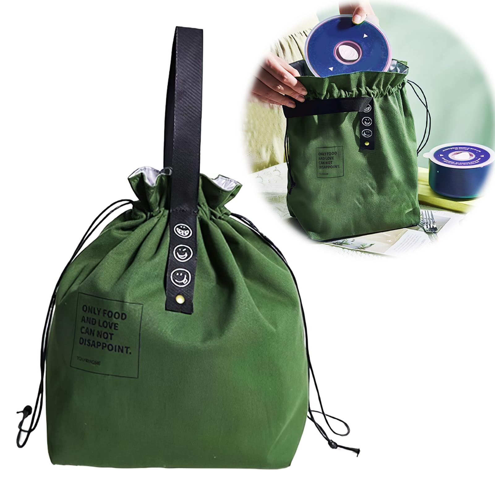Vidacharmy Bolsa Térmica Porta Alimentos, Bolsa de Almuerzo, Nevera Portatil, Bolsa Termica Porta Alimentos Pequeña, Bolsa Merienda Infantil para Playa, Picnic, Camping, Barbacoa - Verde