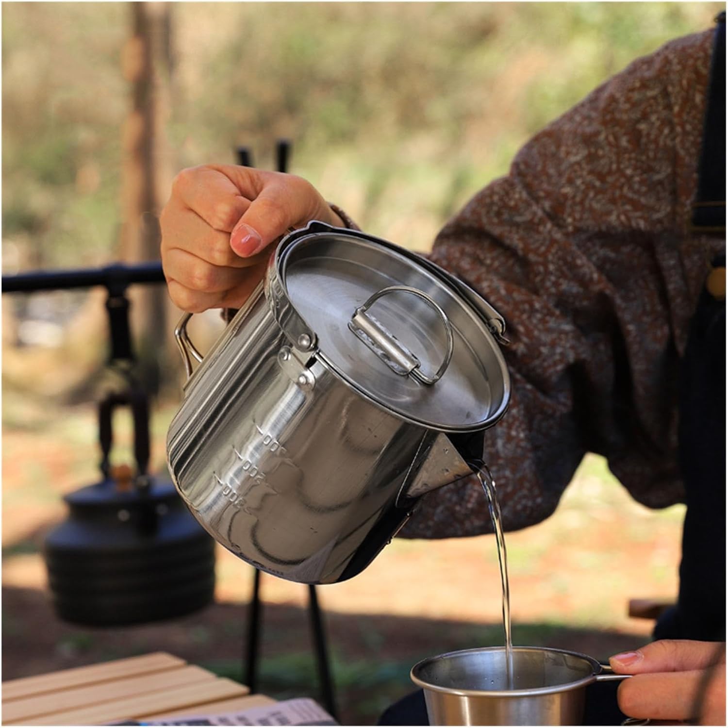 Camping Kettle Stainless Steel Kettle, 1.2L Portable Camping Coffee Pot, Durable and Portable Camp Tea Pot, Outdoor, Hiking, Camping, Picnic and Traveling. Camping Kettle Camp Tea offee Pot
