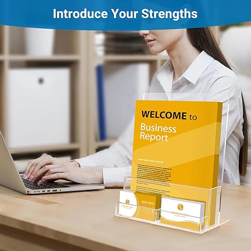 Miniatura 6 de BEYGORM Soporte acrílico para folletos con tarjetero para 400 volantes, paquete de 2 soportes transparentes para exhibición, soporte para folletos