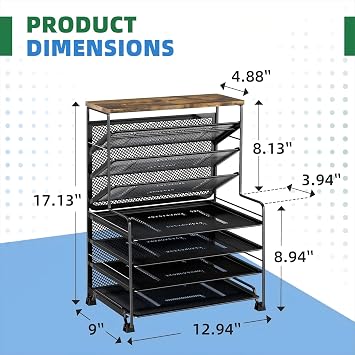 Simple Trending 8-Tier Desk File Organizer for Office, Home or School, Black