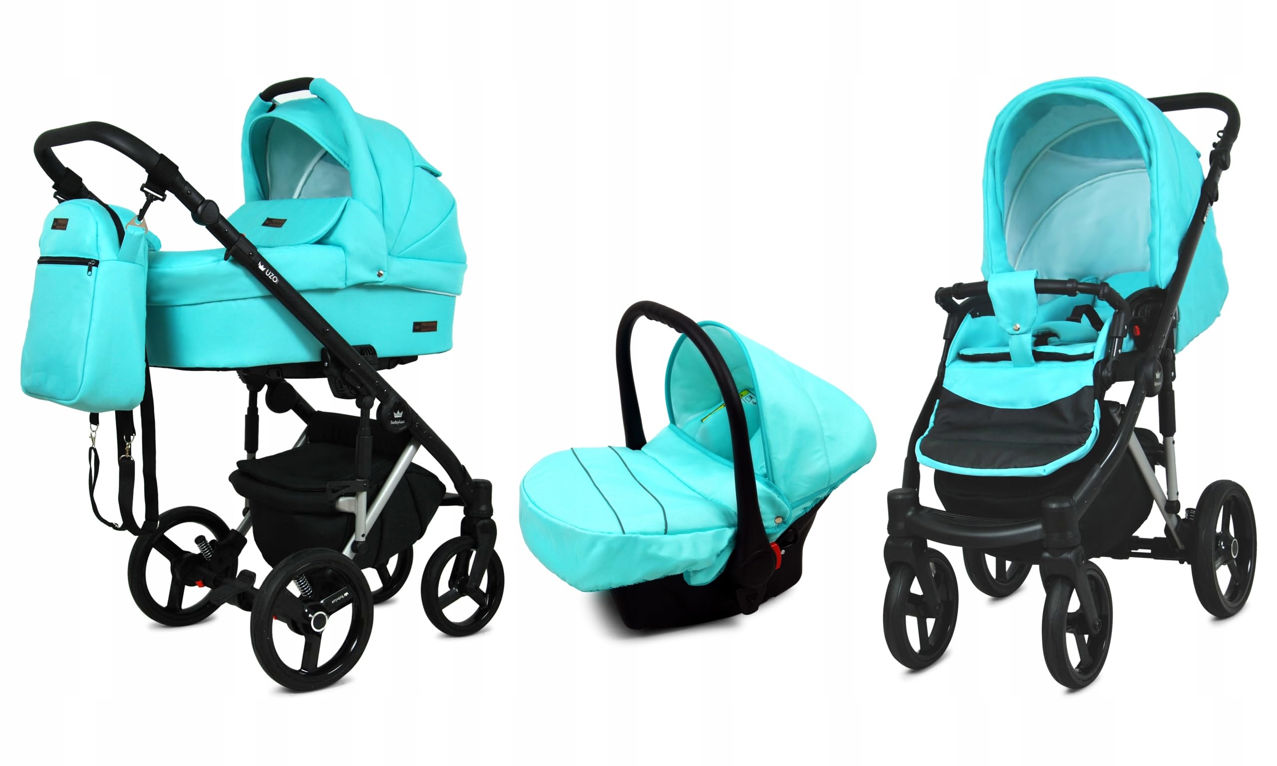 BabyLux® Zestaw wózków dziecięcych 3 w 1 – UZO – w zestawie wanienka dla niemowląt, fotelik sportowy, fotelik samochodowy – zestaw wózków dziecięcych – wózek dziecięcy kombi z torbą do przewijania