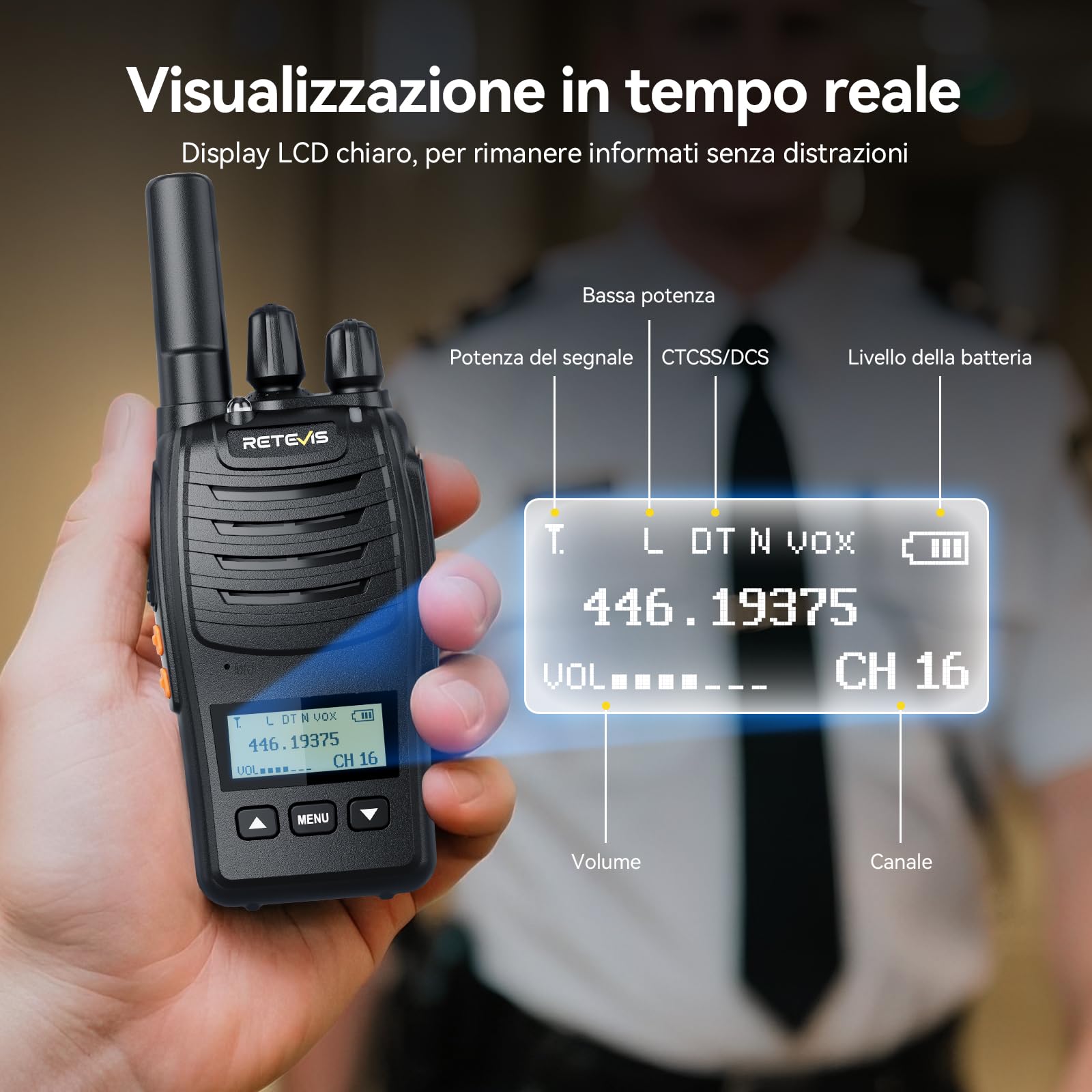 Retevis H777D Walkie Talkie PMR446, Ricetrasmittenti con Caricabatterie a 10 Vie, Display LCD, Wolky Toki Portatile con Auricolare per Sicurezza, Hotel (Confezione da 10)