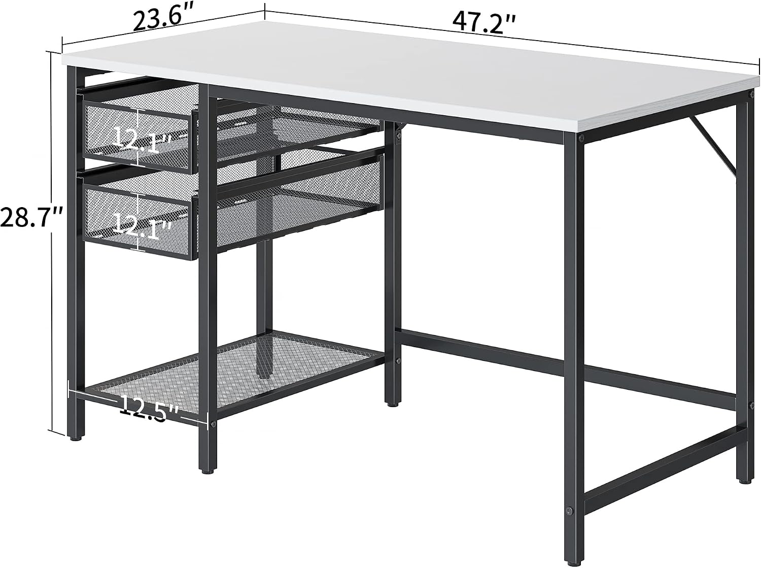 CubiCubi Computer Desk with Drawers, 47 Inch Office Desk with Storage Shelves, Modern Writing Study Work Desk for Home Office, White