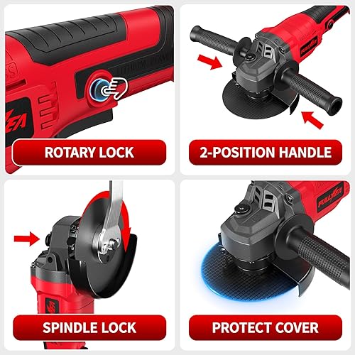 Miniatura 5 de Amoladora angular inalámbrica de 4-12 pulgadas, herramienta de amoladora angular sin escobillas de 12000 RPM, ajuste de 3 velocidades, amoladoras