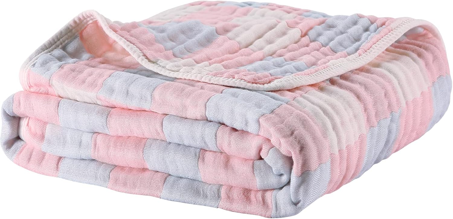 MUKIN Neutral Cotton Receiving Swaddle Blanket and Quilt for Girls and Boys, Also for Newborn Nursing Cover, Baby Bath Towels (Pink,Blue)
