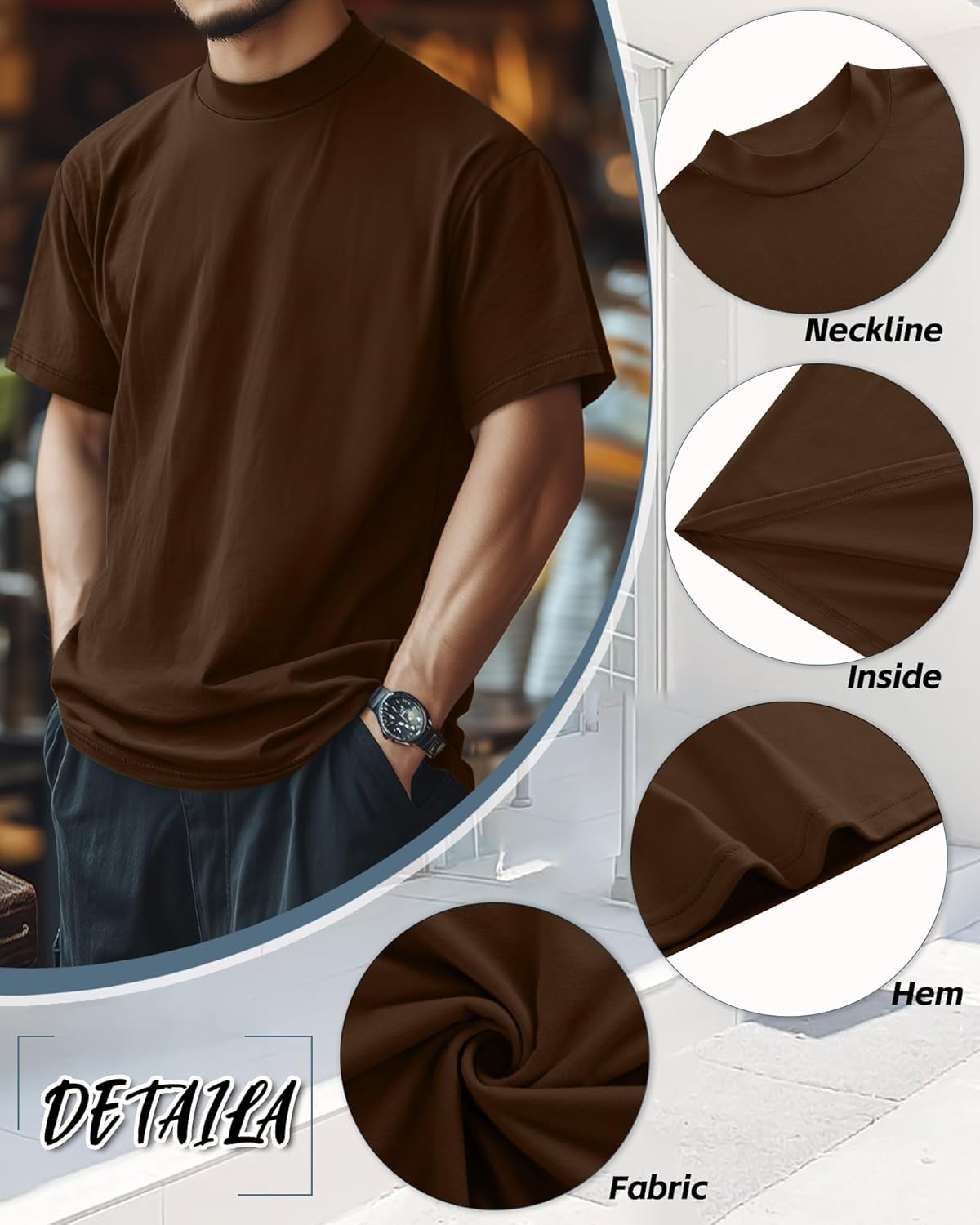 Riyiper 3 Pack Big and Tall Men's Mock Turtleneck Shirt Short Sleeve Cotton Basic Tops Slim Fit Casual Undershirt Tops - Image 5