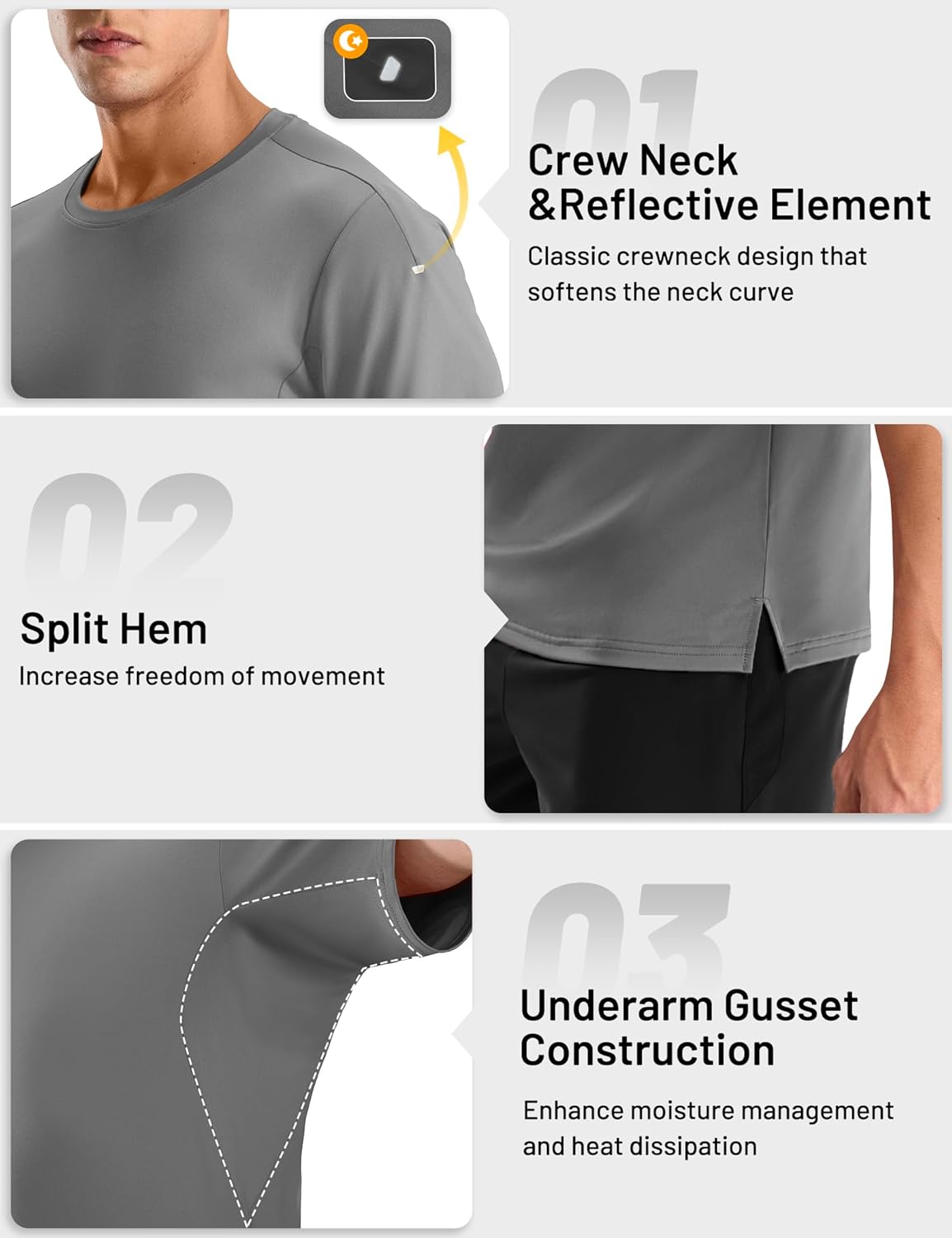 MIER Men's Dry Fit Running T Shirts - Moisture Wicking COOL MAX Short Sleeve Workout Athletic Gym Sports Tee Shirts for Men