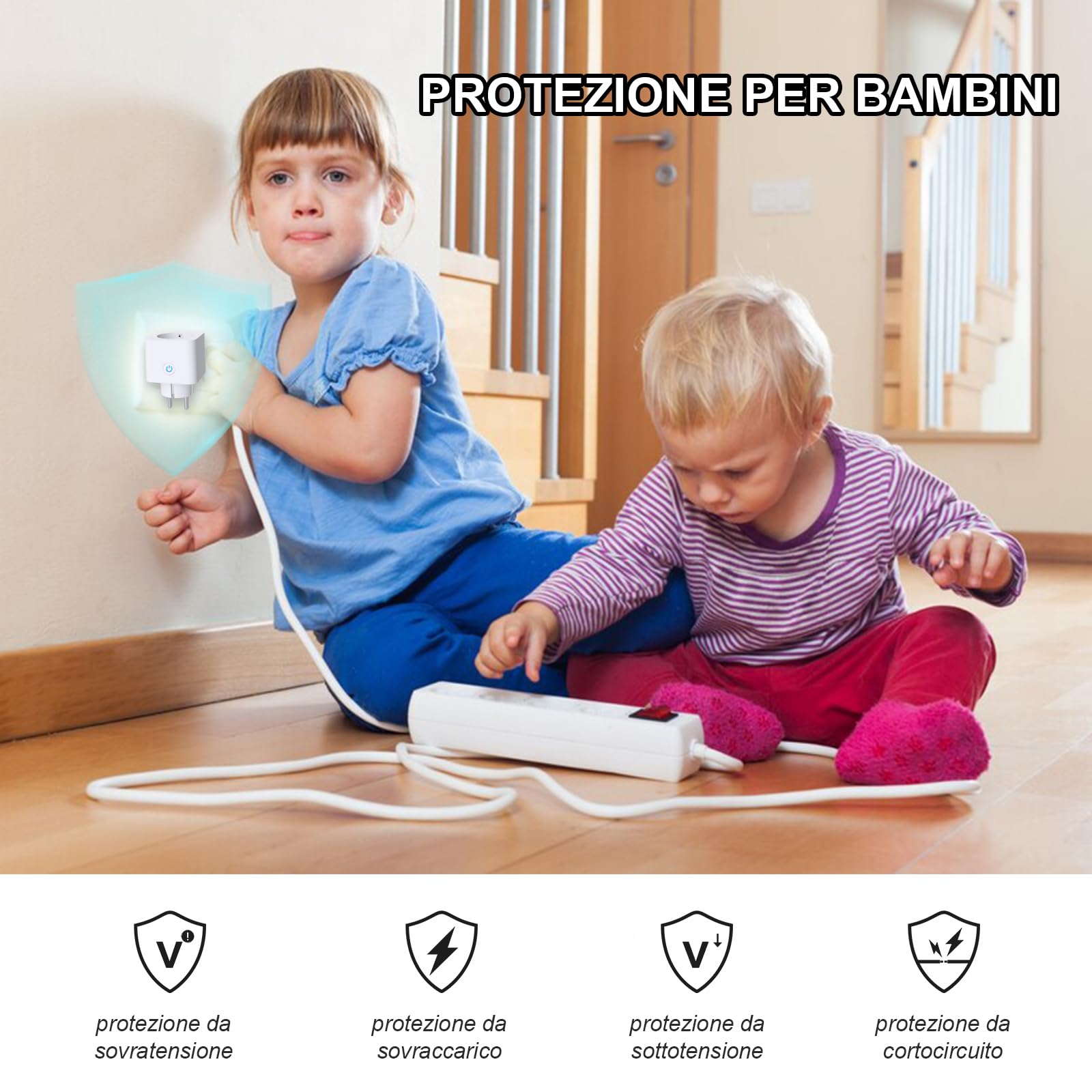 Prise intelligente Alexa avec surveillance d'énergie 16 A (type F) | Lot de 4 prises WiFi compatibles avec Alexa et Google Home, contrôle vocal, application à distance, 2,4 GHz