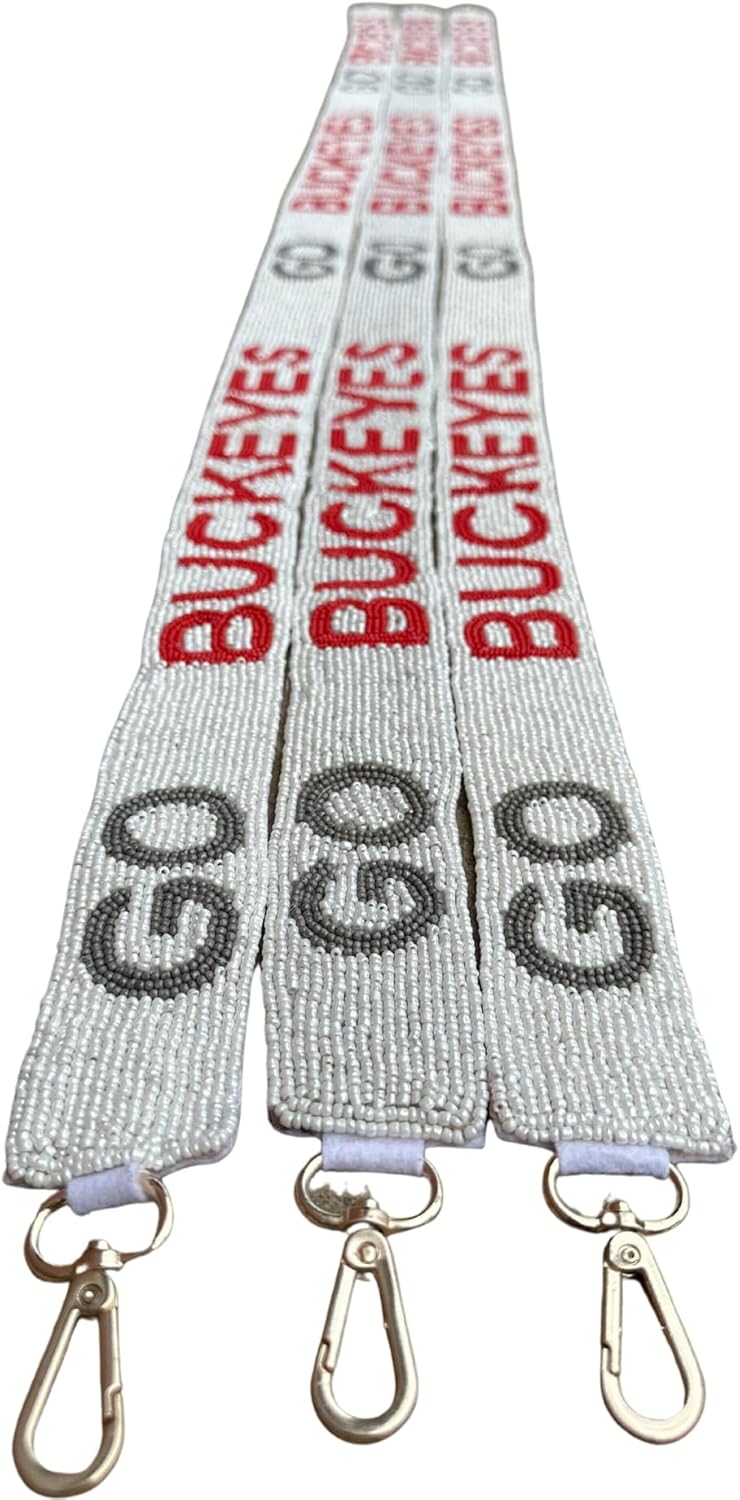 Lashicorn Ohio Beaded Purse Strap for College Football Fans | 1.5” x 49” Red, Gray, and White to Attach to Clear Stadium Purse State Football Team