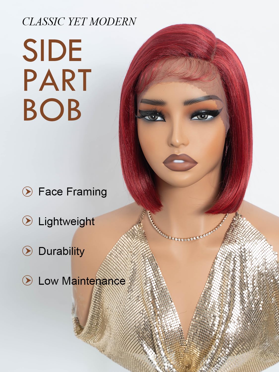 Joedir Short Straight Bob Wig with Side Part Synthetic Lace Front Wigs with Baby Hair 10 Inch Bob Wig for Black Women Wine Red - Image 2