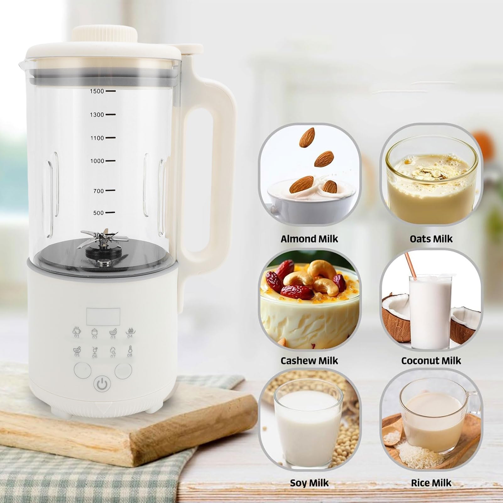 Dioche Maszyna do Produkcji Mleka 120 W 1500 Ml Ekspres do Mleka Sojowego – Wielofunkcyjny Automatyczny Blender Orzechowego Domu – Wtyczka EU 220 V – Przygotuj Pyszne Mleko Orzechowe i Owsiane Bez