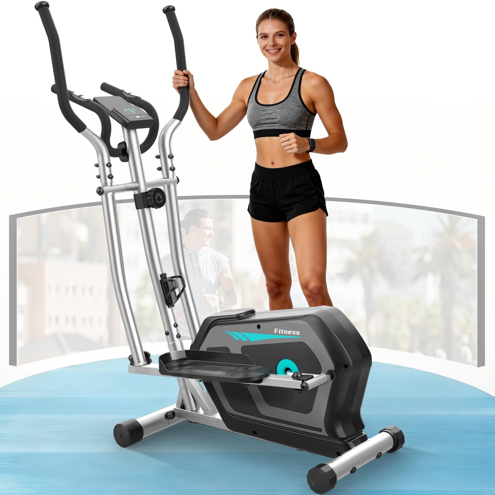 Cowmew Crosstrainer für Zuhause, 3-in-1 Ultraleiser Magnetischer Ellipsentrainers mit 16 Widerstandsstufen, LCD Monitor, 8 kg Schwungrad, 42 cm Schrittlänge, Belastbar bis 150 kg für Fitnessübungen