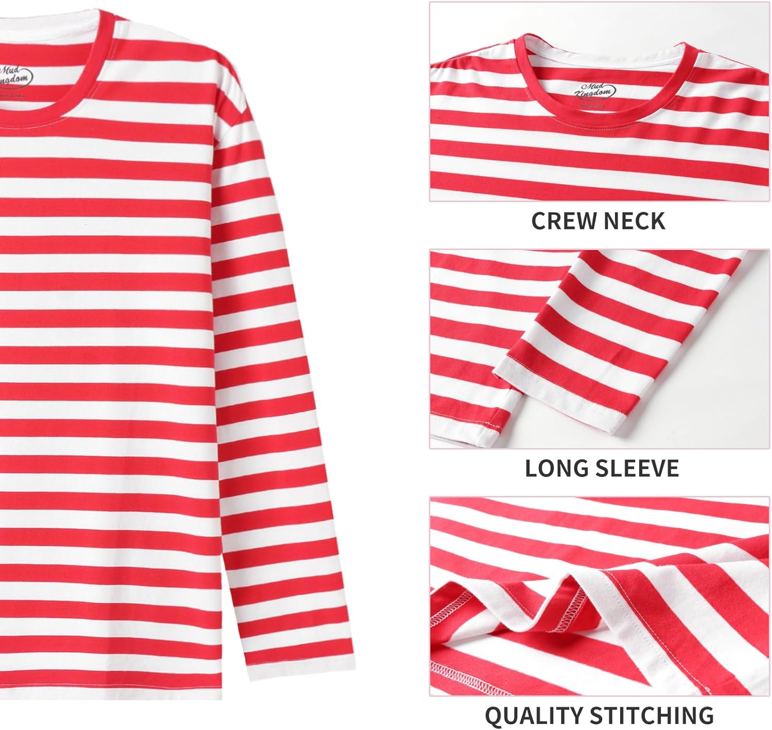 Mud Kingdom Mens T-Shirt Crewneck Long Sleeve Striped Casual Tees - Image 3