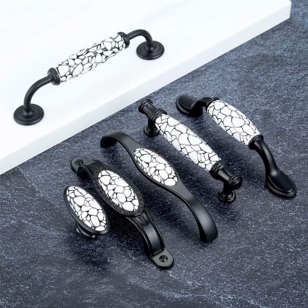 Door handles,Ceramic Door Knobs, Cupboard Handle,8PCS Black White European Furniture Handles Rural Style Door Handles Ceramic Drawer Pulls Kitchen Cabinet Handles and Knobs ( Color : Style Fcc:128mm )