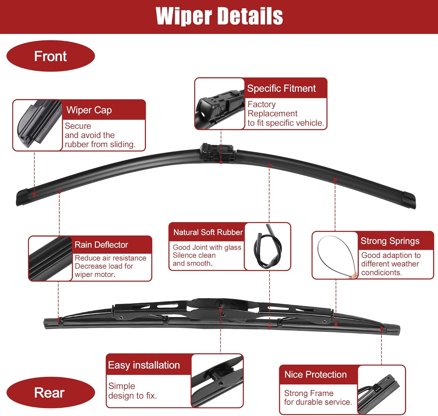 ACROPIX 26" 17" 12" Front Rear Windshield Wiper Blade Set Fit for Cadillac SRX 2010-2016 with Top-Lock - Pack of 3 Black