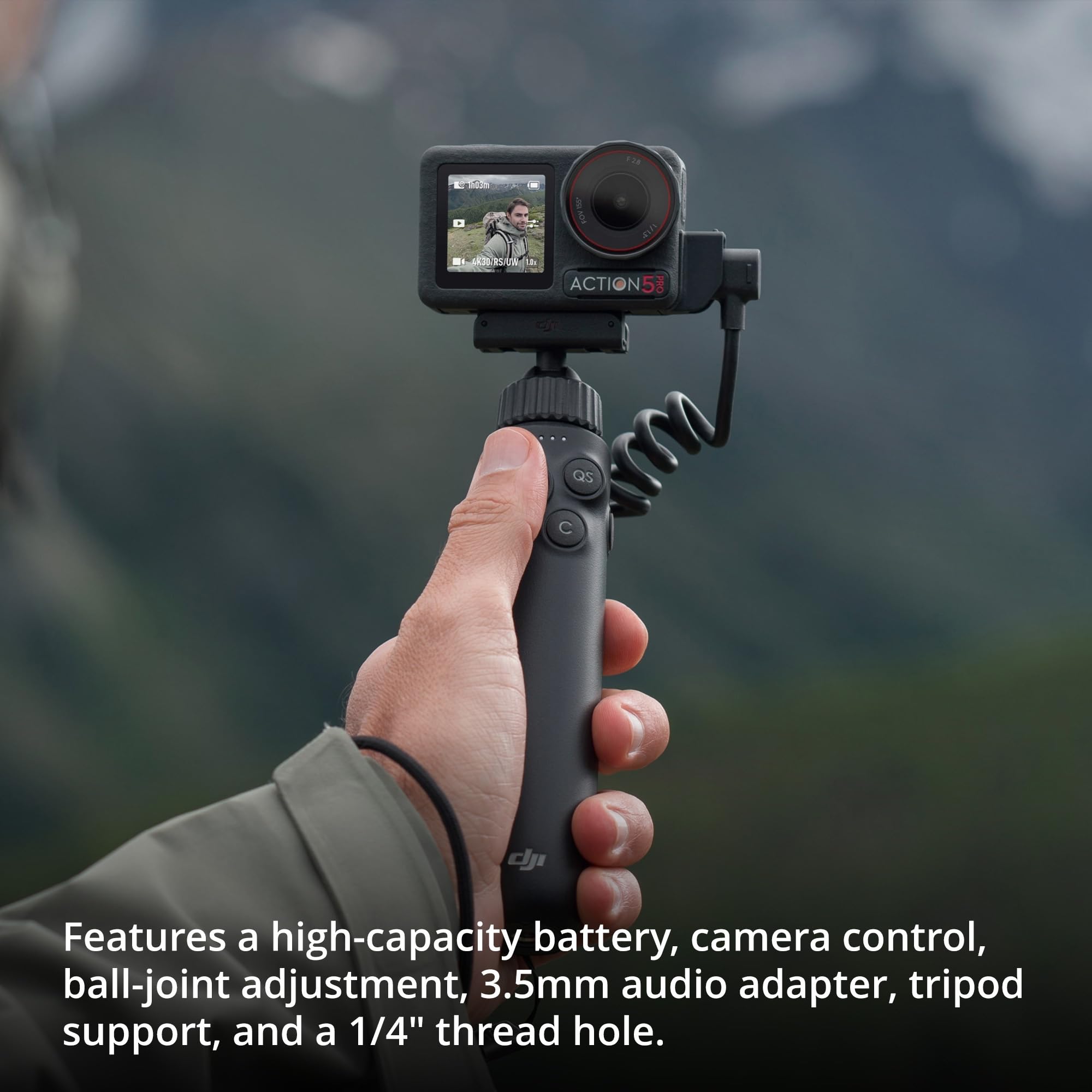 DJI Osmo Action Multifunctional Charging Handle with ND Filter Set, Silicone Camera Case, and Tempered Glass Screen Protectors Bundle - Charging Handle with high-Capacity Battery (4 Items)