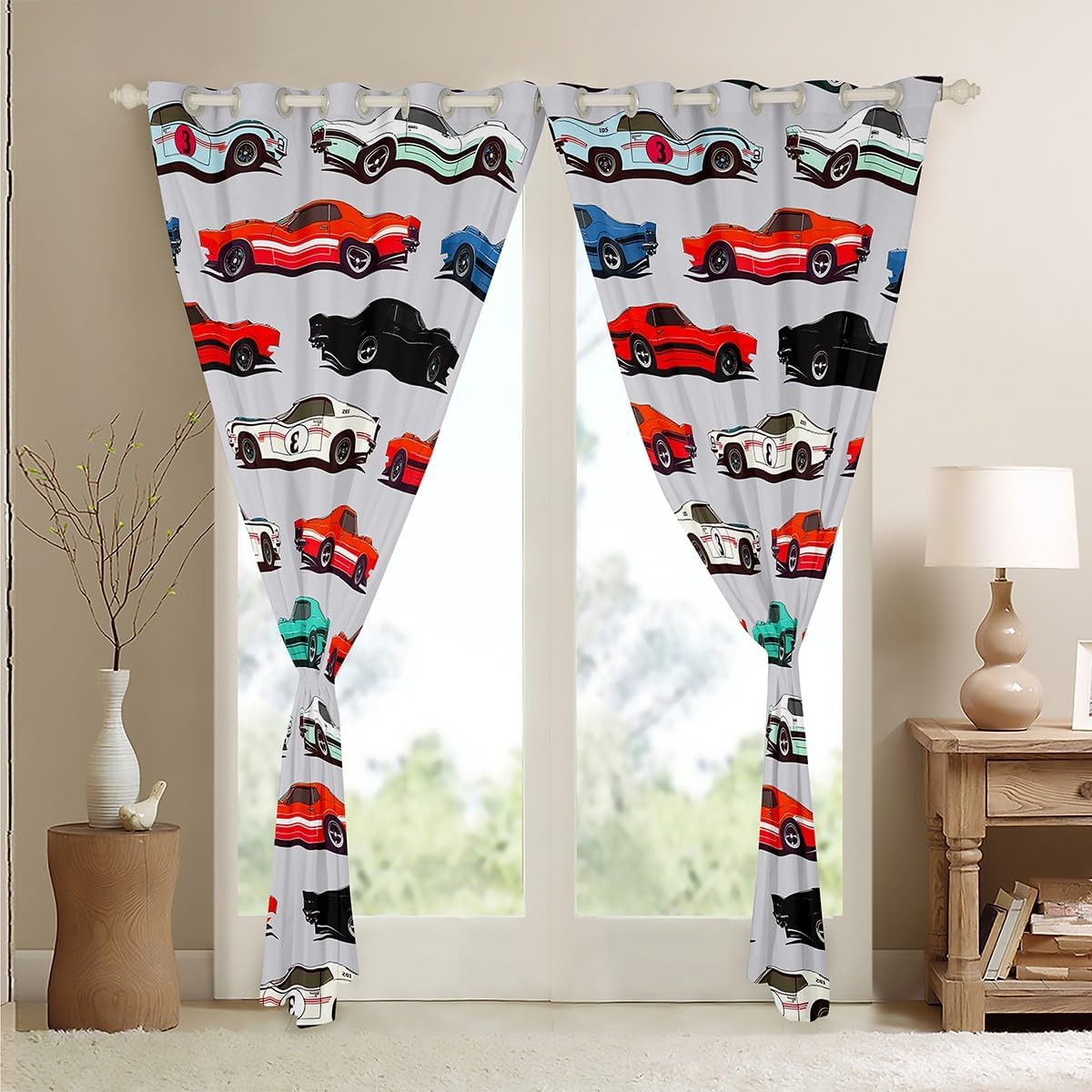 Feelyou Racing Car Blackout Curtains(30-50%) Kids Race Sports Car Darkening Curtains Extreme Sports Theme Decor Curtains for Bedroom Car Sports Competition Window Drapes (2 Panels， 42 x 63 Inch) Gray
