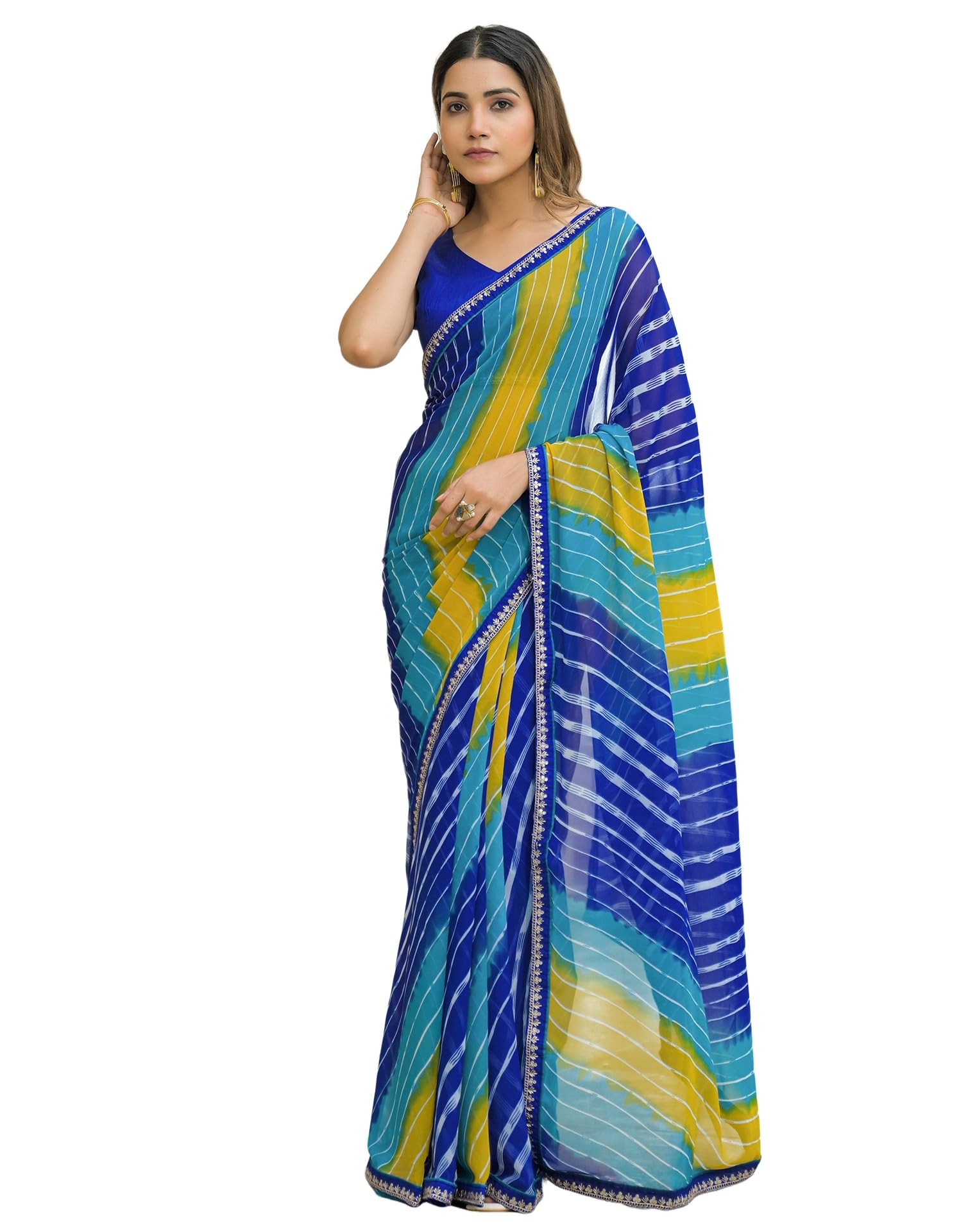 siril Women's Leheriya Georgette Saree With Unstitched Blouse Piece-picture-27