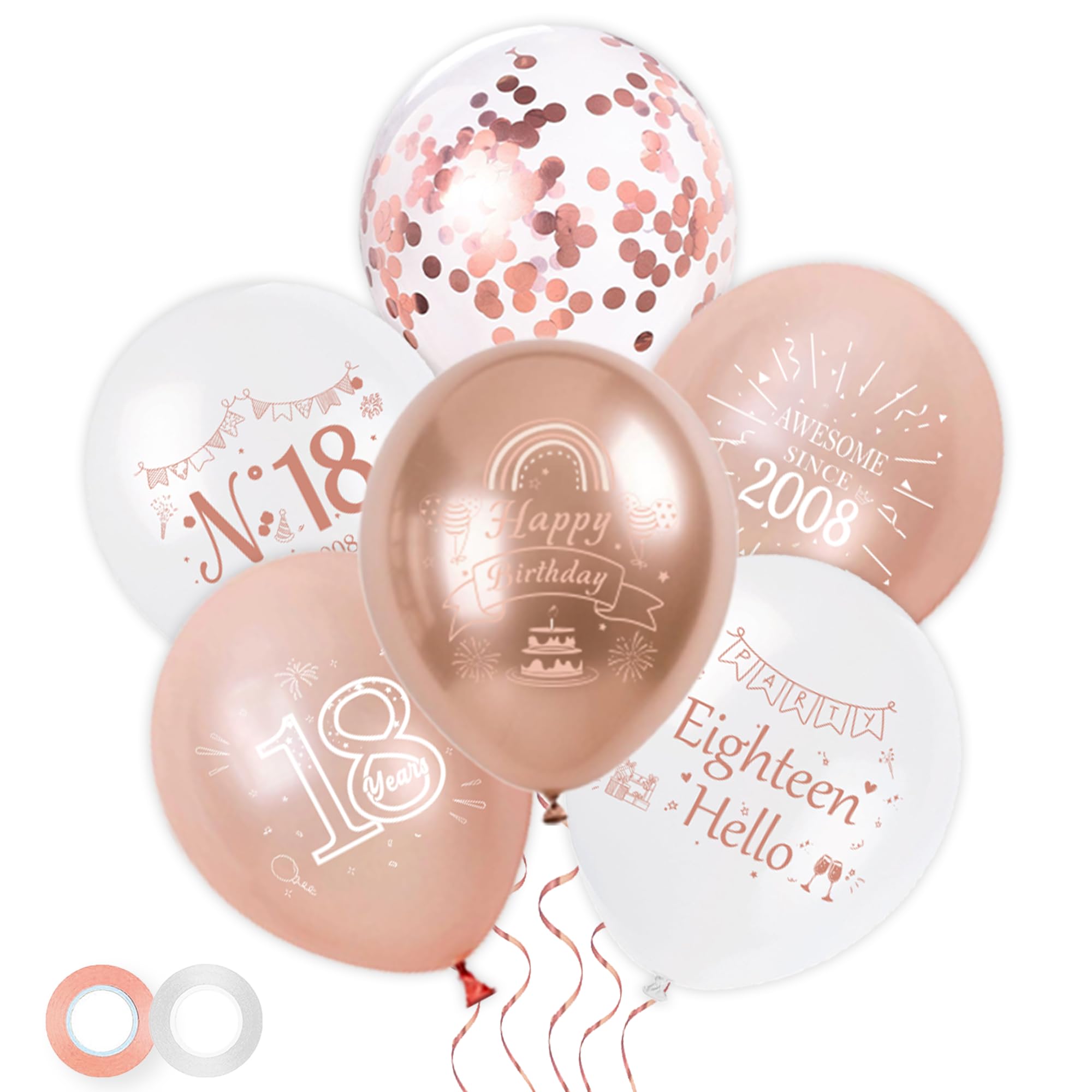 Happy 18th Birthday Balloons Decorations, Rose Gold Awesome Since 2008