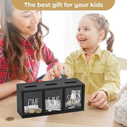 Miniatura 20 de Alcancía de madera para niños, caja de ahorro de dinero para adultos, bancos de niños para billetes y monedas, alcancía para niños y niñas, caja