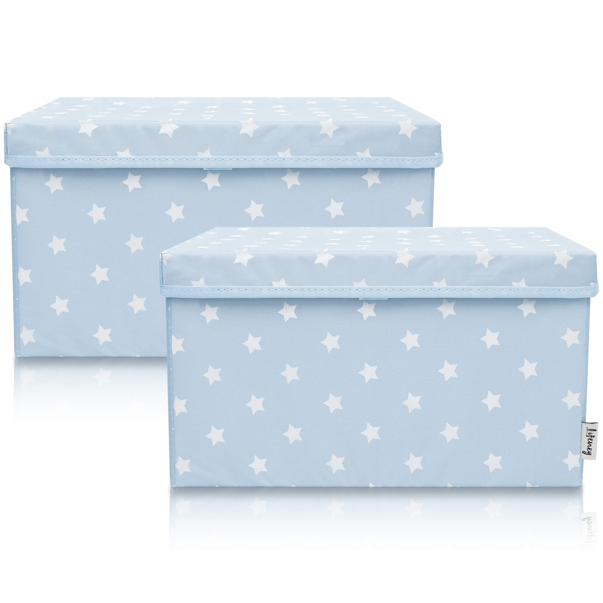 Lifeney Estrella Azul Claro Set De 2 Cajas De Almacenaje Para Niños (37X25x21cm) I Cesta De Almacenaje Para La Habitación Y El Salón De Los Niños I Caja De Almacenaje Para Niños (Light Blue Star)