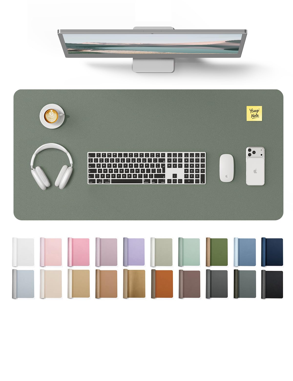 YSAGi Leather Desk Protector, Office Mat, Large Mouse Mat, Non-Slip PU Leather Blotter, Laptop Desk, Waterproof Writing Pad for Office and Home (Dark Green, 31.5" x 15.8") Dark Green 31.5" x 15.8"