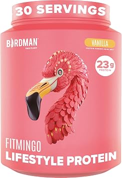 BIRDMAN Fitmingo مسحوق البروتين النباتي مع Inositol ، تعزيزات الكولاجين ، حمض الهيالورونيك والفيتامينات | منخفض الكربوهيدرات ، خال من منتجات الألبان ، خالي من اللاكتوز ، منخفض السعرات الحرارية | 23g مسحوق بروتين الفانيليا النباتي