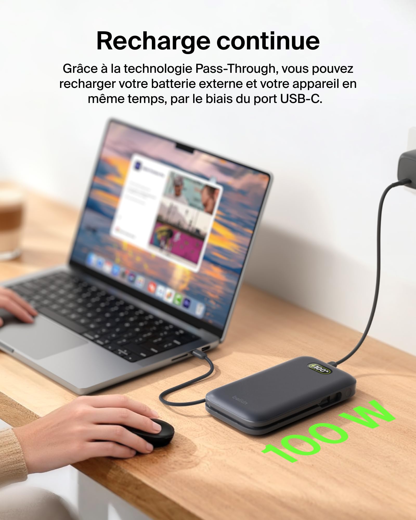 Belkin UltraCharge Pro Batterie Externe 27000mAh, Chargeur Portable avec Câble USB-C Intégré, USB PD 240 W, Power Bank Charge Rapide pour MacBook Pro, iPhone, iPad, Galaxy, Pixel, etc., Gris