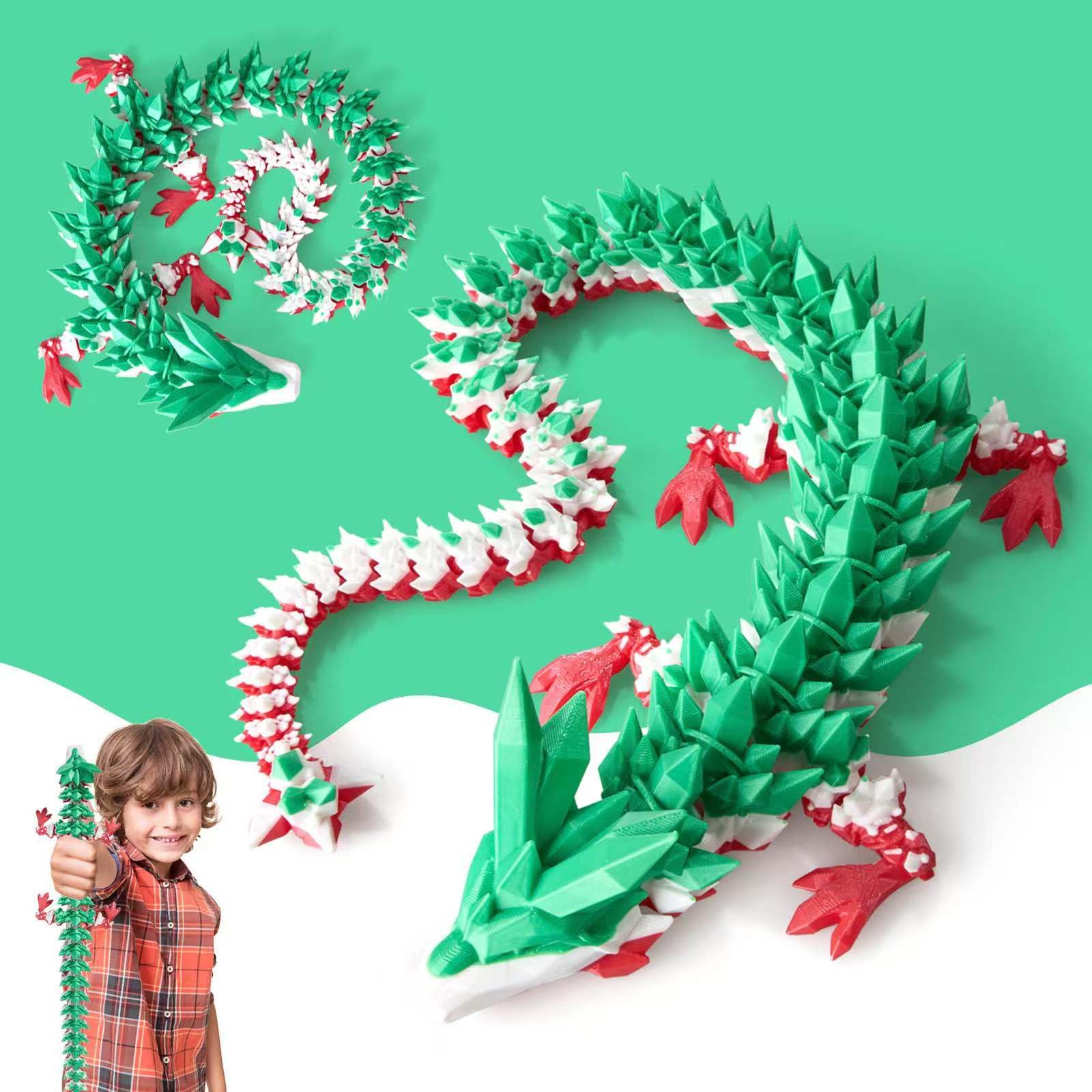 meturebear Large 3D Printed Dragon 24in, Giant 3D Dragon，24 Inch Articulated Crystal Dragon Fidget Toy, Big 3D Printed Dragons，3D Printed Animals for Desk Decor, for Kids Boys & Girls — image 1
