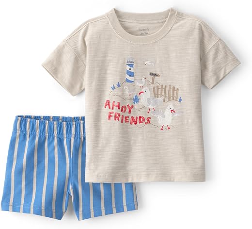 Carter's Baby Boy 2-Piece Top &amp; Shorts Set | Button-Down Shirt &amp; Pull-On Shorts | Breathable Summer Outfit