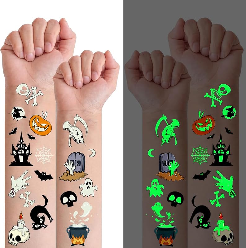 30 Fogli Tatuaggi Temporanei per Bambini, Luminose Tatuaggi Halloween