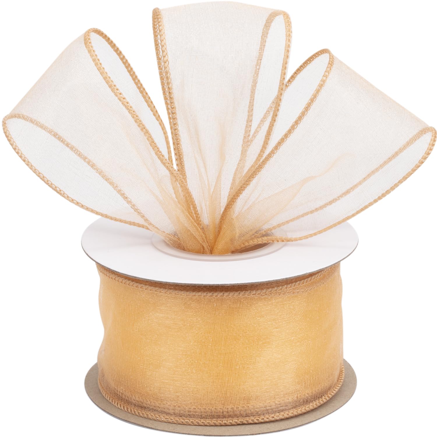 Joycrosso 2 Inch Gold Wired Organza Ribbon - 20 Yards Sheer Decorative Ribbon for Gift Wrapping, Wedding Decor, Christmas Tree, Crafts & DIY Projects