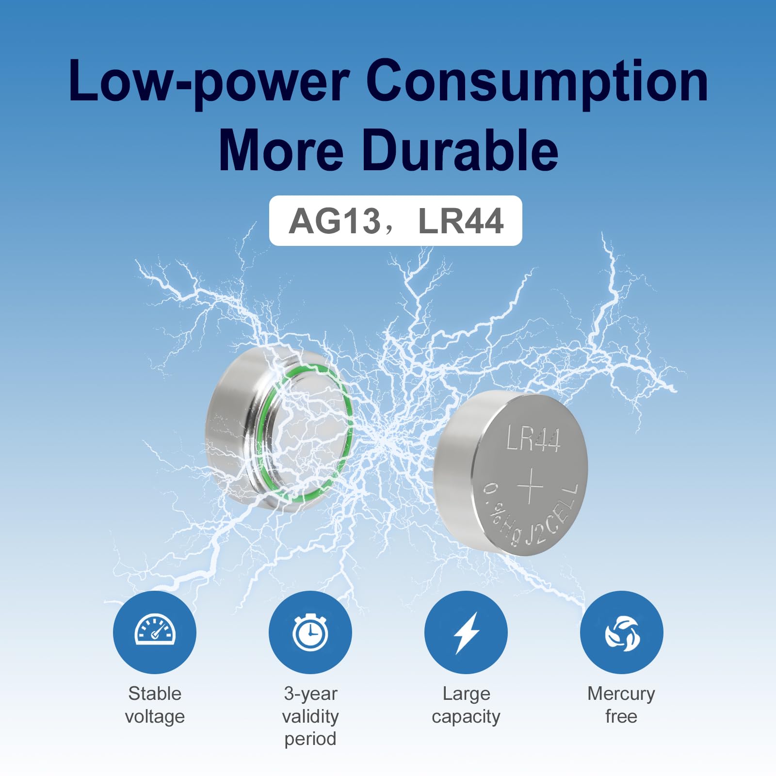 Pilas LR44, paquete de 24 pilas de botón, AG13 357 303 SR44 a76 Lr44, pilas de botón alcalinas de larga duración de 1,5 V