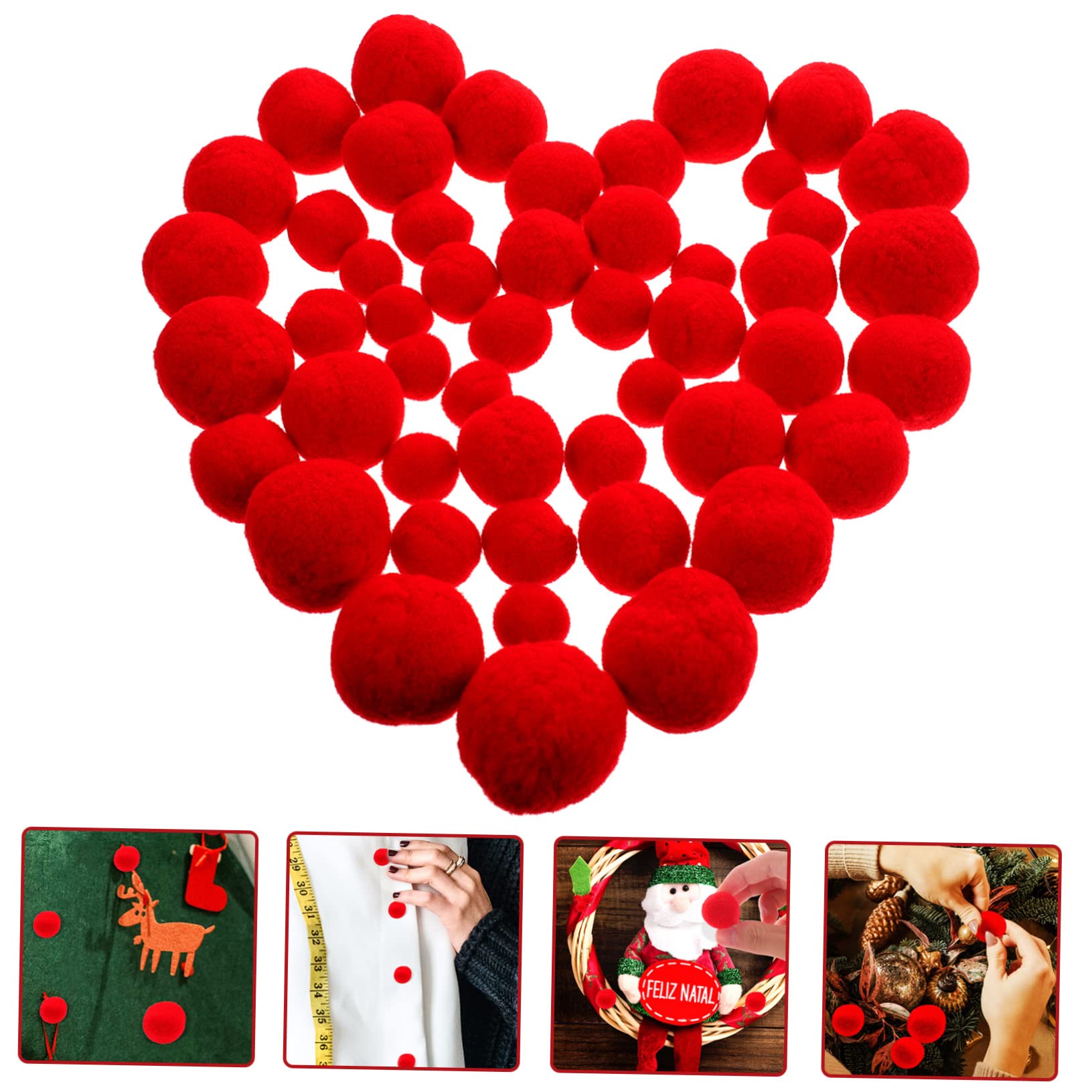STOBOK Pompon Rossi Soffici 50 Pezzi per Decorazioni Fai da Te, Accessori Artigianali per Abbigliamento e Cappelli, Materiali Creativi Leggeri per Cucito e Costumi