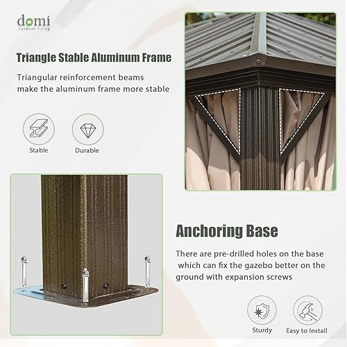 Miniatura 3 de Domi - Cenador de aluminio para exteriores, 12 x 14 pies, techo doble de acero galvanizado con malla para terraza, patio trasero, jardín