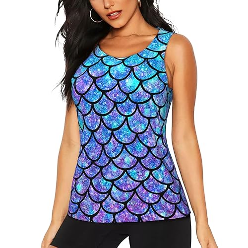 Women Tank Tops Sleeveless Vest Ombre Mermaid Teal Purple Fish