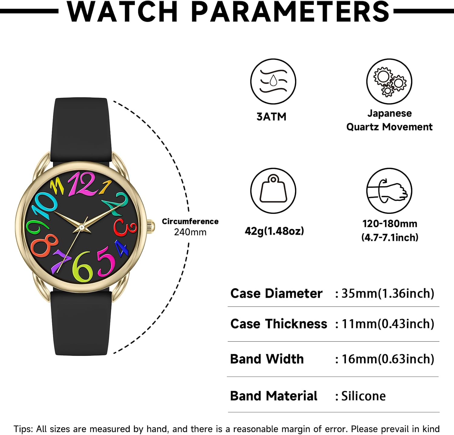 Bisley Watch for Women Big Face Colorful Arabic Numeral Easy to Read Soft Silicone Strap Watch - Image 5