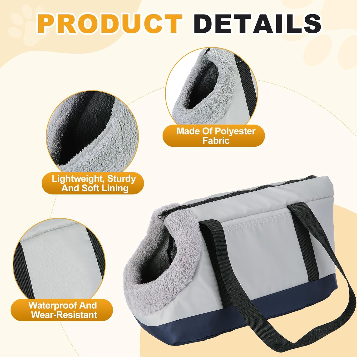 Dog Purse Carrier with Crossbody Strap & Fleece Lining, Breathable Little Dog Sling Carrier, (19.7" x 7.9" x 10.6", Dark Blue), Intended for Hiking/Camping/Traveling