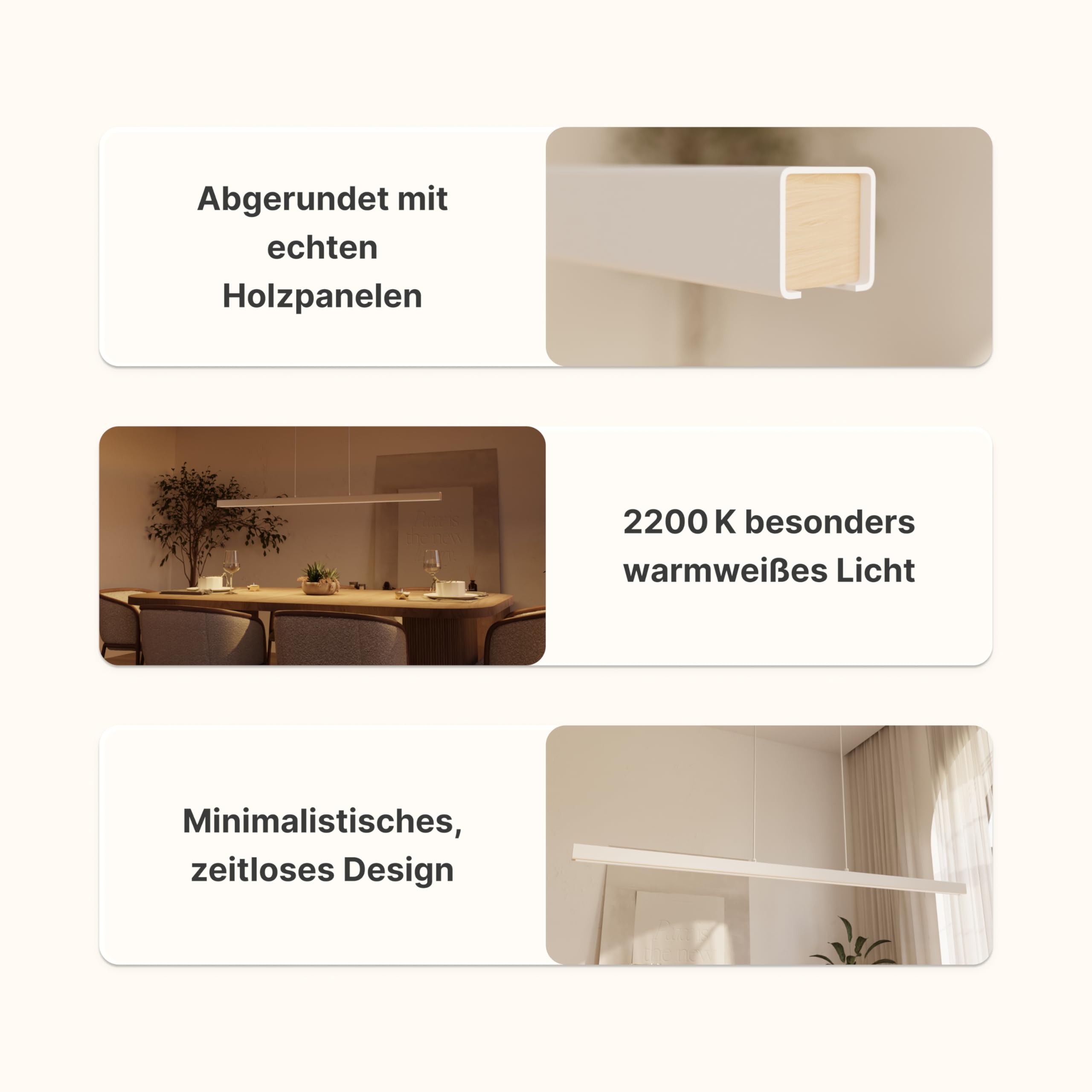 Dimmbare Pendelleuchte 'Calimera', LED Deckenleuchte, moderne Hängelampe Esstisch Wohnzimmer Smart Home Alexa Google Home Tuya Weiß 150cm