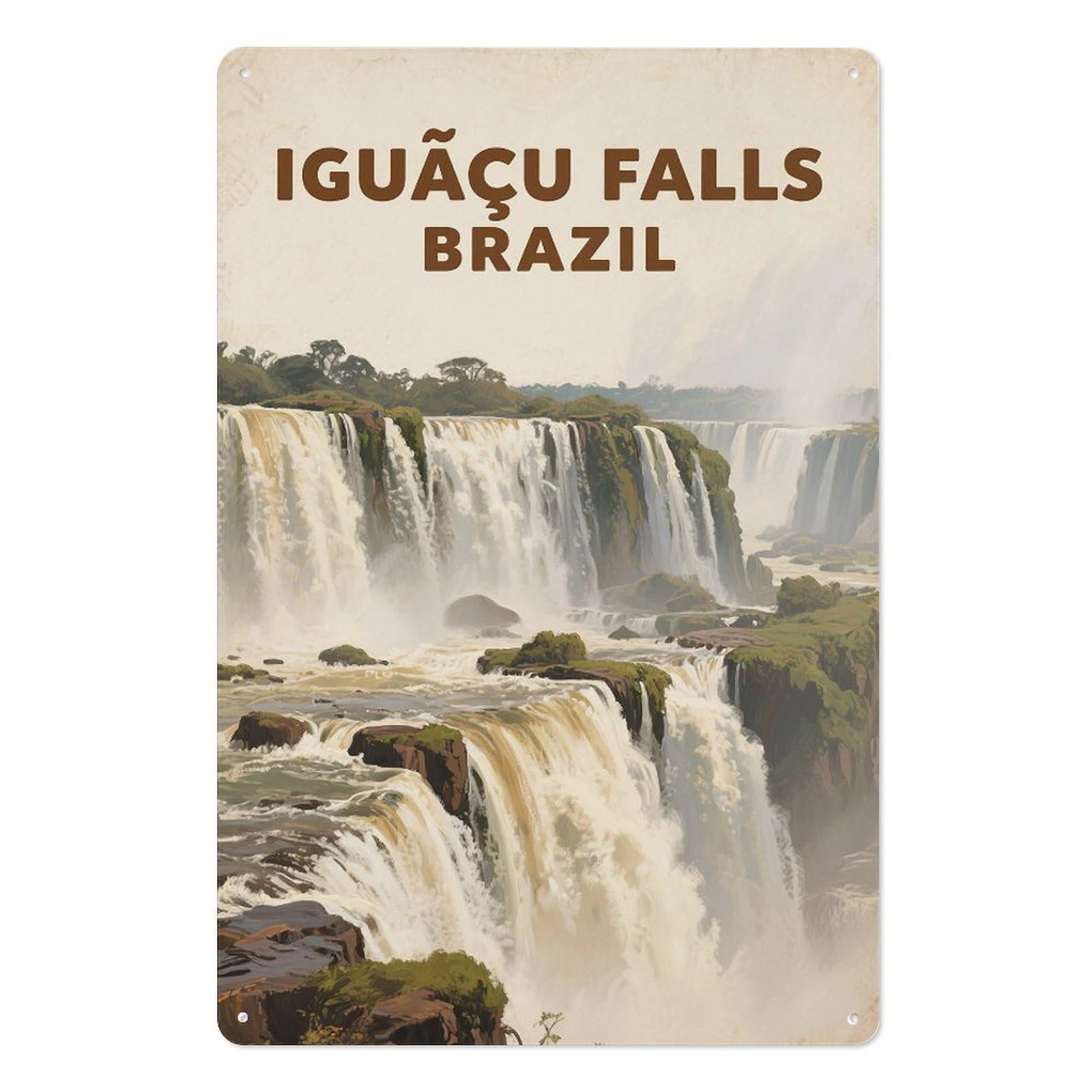 Iguazu Falls Brazil Retro Design Tin Painting Vintage Tin Sign 08x12inch(20x30cm) Wall Art for Home Office Bedroom Living Room Cafes Wall Decor