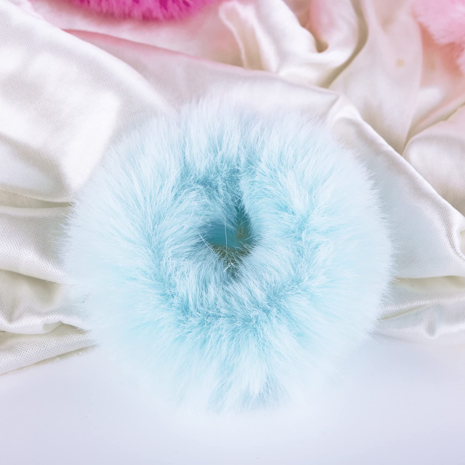 Luxurious Blue Fur Hair Scrunchie Amazon.com : 2 PCS Light Blue Pom Pom Hair Tie Fuzzy  main image 3