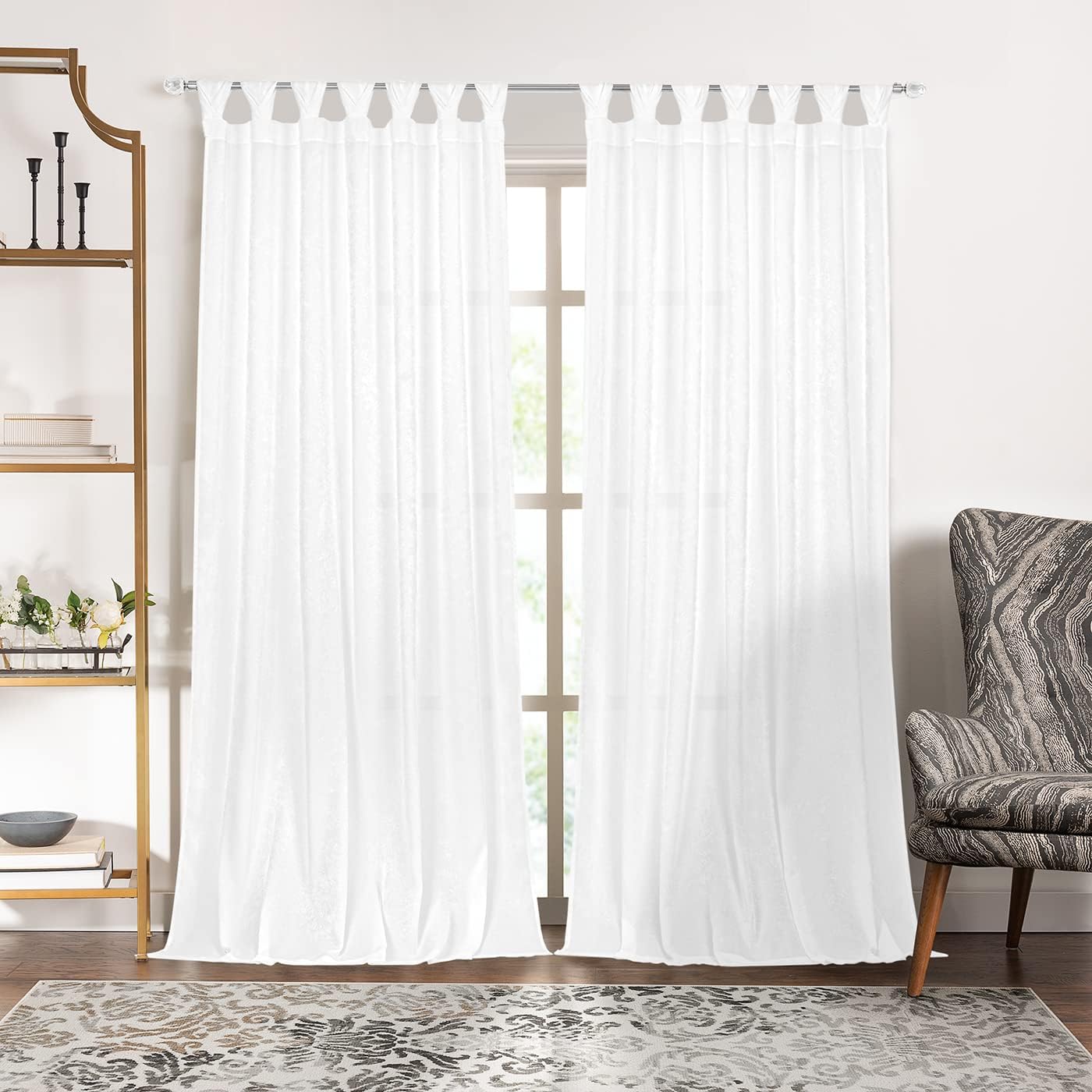 ACHIM Peri Tulip Tab Top Window Curtain Panel - 52 Width, 84 Length, 3.5 Inch Opening - White - Ultra-Soft Light Filtering Fabric Topped with Handcrafted Tulip Tabs & Machine Washable Home Décor
