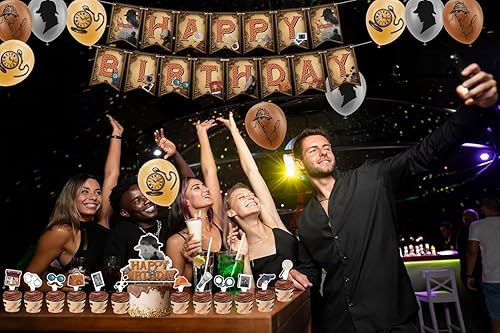 Miniatura 8 de Decoraciones de cumpleaños de detective, suministros de fiesta, incluye pancarta de detective, decoración de tartas, decoraciones de cupcakes,