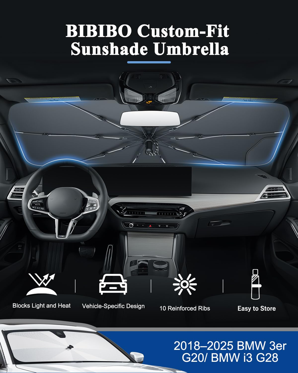 BIBIBO Compatible con BMW Serie 3 G20 G21 i3 G28/4er G22 i4 G26 2018-2024 2025 Parasol Parasol Parasol Delantero Parabrisas Auto Parasol i3 G28 Accesorios