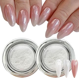 White Pearl Chrome Nail Powder, 2 Pieces, Transparent Aurora Chrome Pigment Powder…